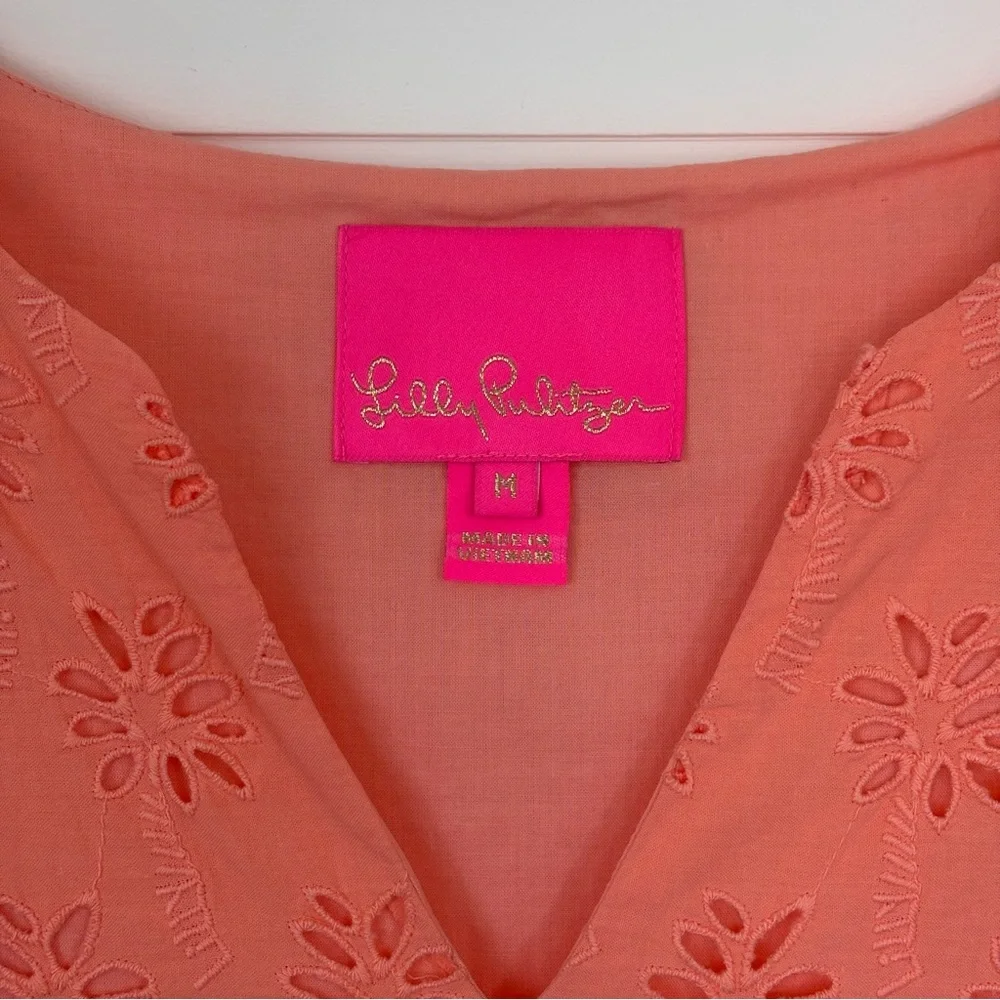 Lilly Pulitzer Coral Peach Astara Eyelet A-Line Mini Dress Size Medium